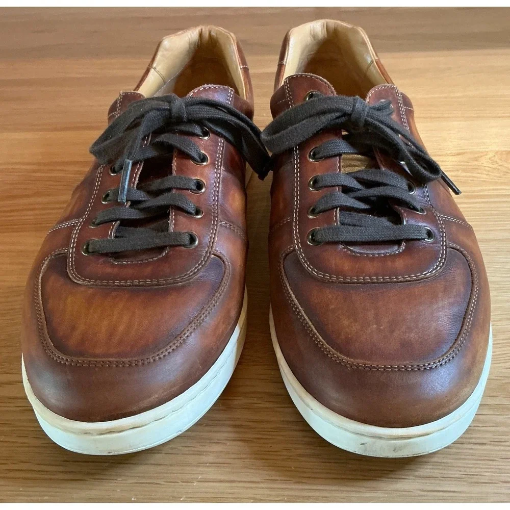 Magnanni 20841 Mens 11‎ Brown Burnished Leather Sneakers Lace Up Shoes Spain